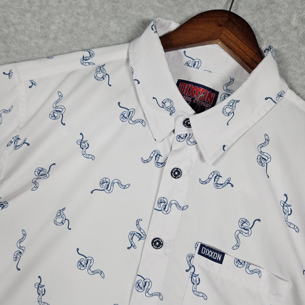 Dixxon (Men's XL) White Button Shirt Baiter Master Fishing Worm Hook Performance